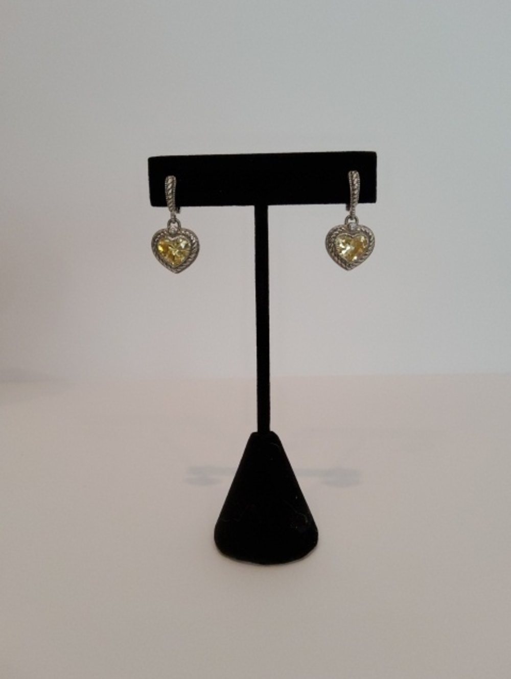 Judith Ripka 925 Sterling Silver Canary Crystal Heart Drop Earrings